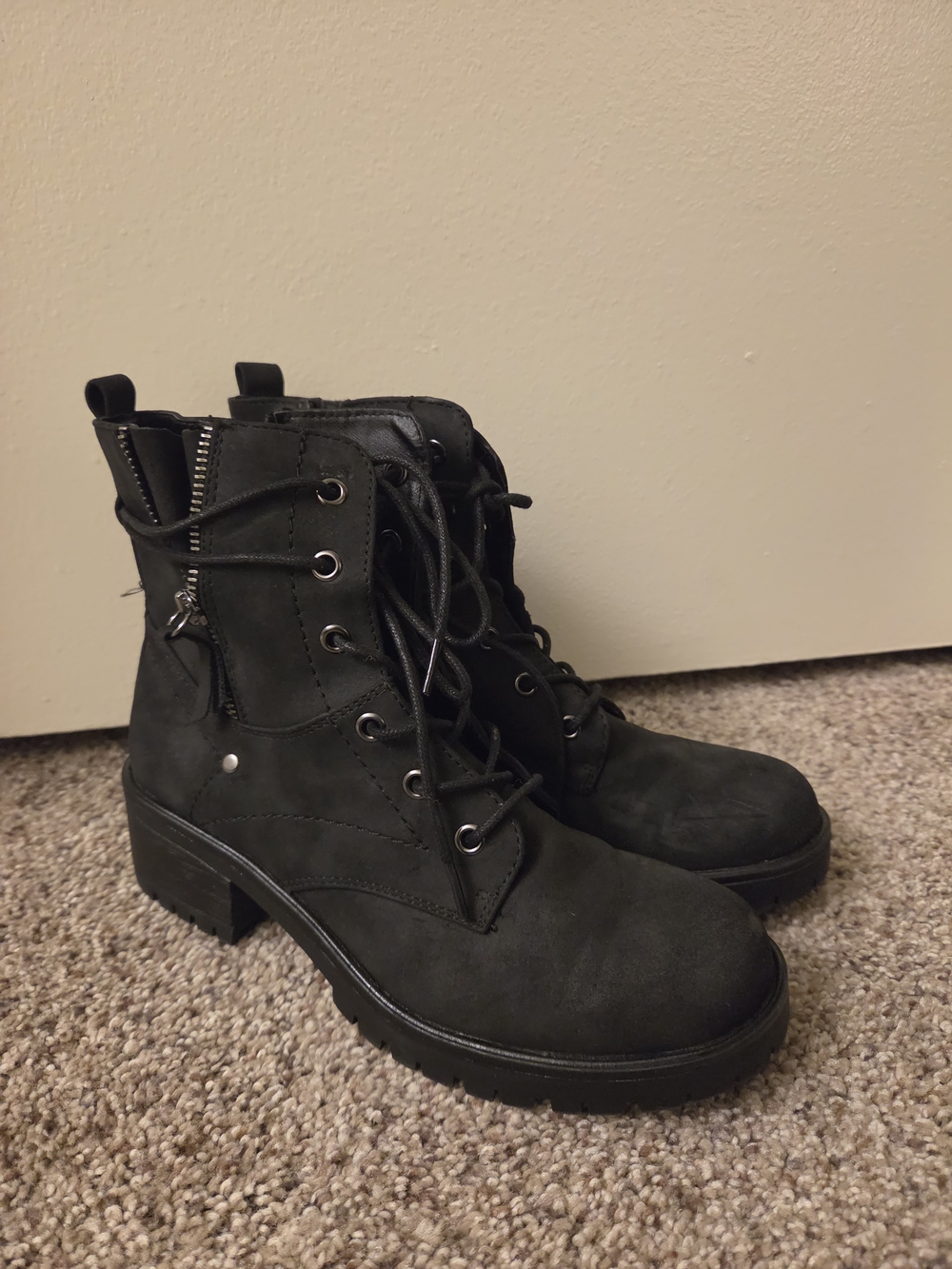 Black Lace-Up Chunky Heel Combat Boots